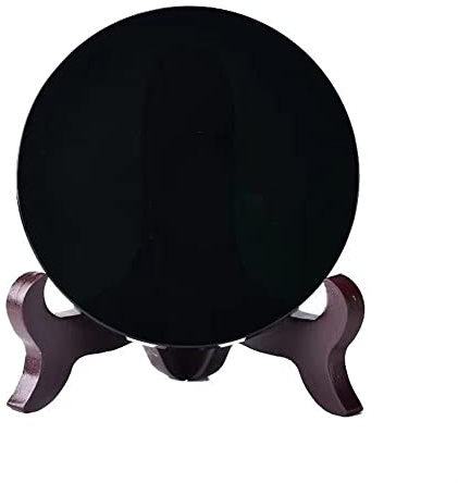 AUOQKQUT Disque Circulaire en Obsidienne Noire Naturelle, Plaque Ronde, Miroir fengshui for la décoration de la Maison et du Bureau, Obsidienne décoration d'intérieur