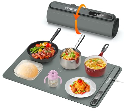iTRUSOU Chauffe Plat Électrique, Plaque Chauffante Pliable Flexible avec Température Réglable et Minuteur de 3 Heures, Chauffe Assiette à Réchaud pour Buffets Fêtes Banquet