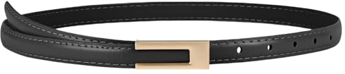 flintronic Läderbälten för kvinnor, tunt midjebälte, tunt bälte med metallspänne, massivt och dekorativt vintagebälte, klassiskt smalt midjebälte, justerbart midjeband för jeansklänningar kostym