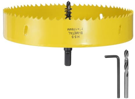 sourcing map Bi-Metal Hole Saw Kit 178mm / 7 Dia M42 High-Speed Steel Hole Saw Drill Bit Cutter with 3/8 Hex Shank Arbor Center Drill Wrench for Wood Plastic Drywall Plywood