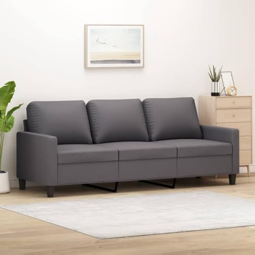 Willood 3-Sitzer-Sofa Loungesofa Couch mit Armlehnen Rückenkissen, Wohnzimmersofa Designsofa Metallgestell, Sitzmöbel Dreisitzer, Modern Grau 180 cm Kunstleder