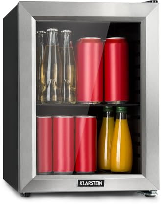 Minibar frigorífico para bebidas Klarstein Harlem, sistema de refrigeración por compresión, 23 L, 5 niveles de refrigeración: 0-10 °C, bajo nivel sonoro: 39 dB, 1 base de rejilla metálica, negro
