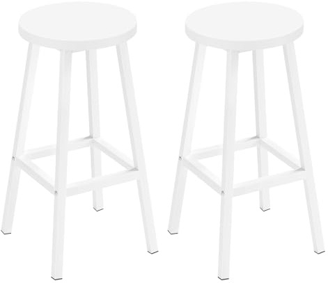 Klihome Barhocker 2er Set, Bar Hocker 64.5cm, Weiß | Barstühle mit Metallgestell, Barstuhle rund, Küchenstühle mit Fußstütze, Tresenhocker für Bar Kücheninsel Esszimmer