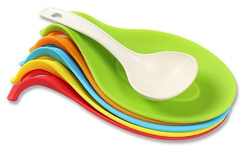SHOWERORO 2pezzi Poggiamestolo Silicone e Flessibile Design Forma Mandorla Lavabile Lavastoviglie Per Utensili e Tavola Colori Misti