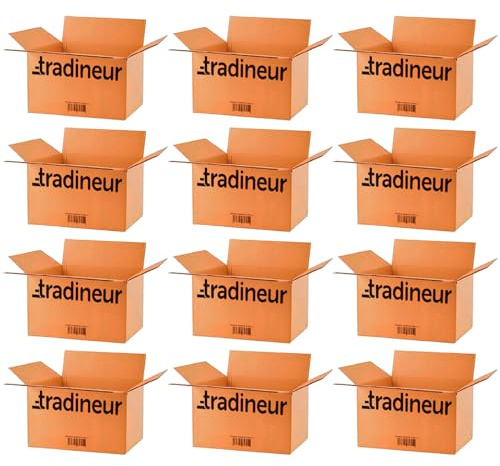 Tradineur - Pack de 12 Cajas de cartón para Embalaje - Cartón Reforzado, Resistente, Plegable y Reutilizable - Ideal para envíos de Paquetes, almacenaje, etc - 60 x 40 x 40 cm