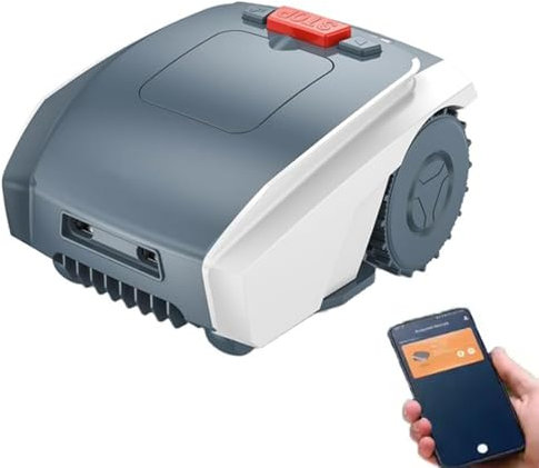 BDJSN 60W Yard Robot Lawn Mower, 3000rpm Automatic Robotic Lawnmower for 1,500㎡ Lawn, Mowing Path Planning, 30% Slope, Cut Height 20-55mm, 5.0Ah Lithium Battery, App Control