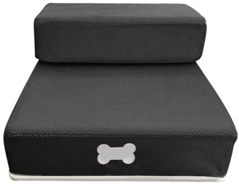Faltbar Hundetreppe 2-Stufen Haustiertreppe für Kleine Hunde und Katze, Waschbar Katzentreppe Abnehmbar Tragbar Hunderampe für Bett, Sofa, Couch und Auto (Schwarz, 35 x 30 x20cm, 2)