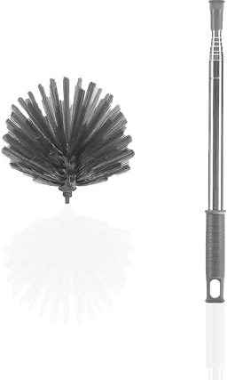 Yuibthr Plumero de telaraña con poste de extensión, cepillo de tela de araña con mango largo de 15 a 100 pulgadas para limpiar ventiladores de techo, persianas, muebles y coches, gris