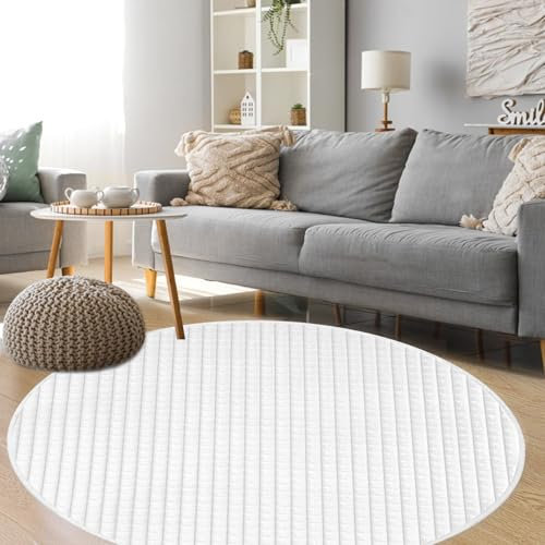 HOMELUX Teppich Wohnzimmer Rund ø 160 cm Kunstfell Fellteppich Weicher Furry Teppich Moderne mit 3D Effekt, Einfarbiges Bettvorleger Für Schlafzimmer Kinderzimmer, Fußbodenheizung geeignet, Weiß
