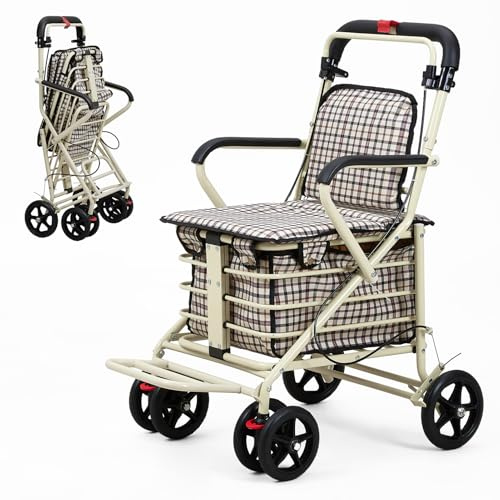 The Fellie Walk and Rest Foldable Shopping Trolley with Seat, White