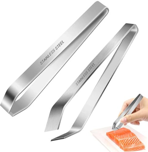 Grätenpinzette 2 Stück, Fischgrätenpinzette Schräge Spitze + Grätenzange für Fisch Mit Geradem Kopf, Rostfreier Edelstahl Qualität Fischpinzette Grätenzange für gräten, für Huhn Ente Schwein Haar