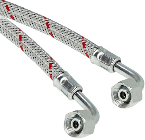 tecuro Ölschlauch 1150 mm x 3/8 Zoll x 3/8 Zoll Überwurfmutter (DN10), konisch dichtend, beidseitig Rohrbogen 90° (S-Form)