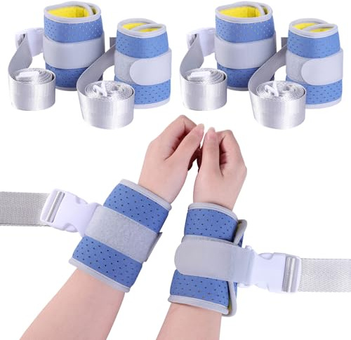Patient Restraint Band, Ankle and Wrist Universal Constraints Control, Restraints for Elderly Safety Seniors with Dementia, Restraints Bed Strap with Adjustable Buckle for Queen Size Bed(4Pcs)