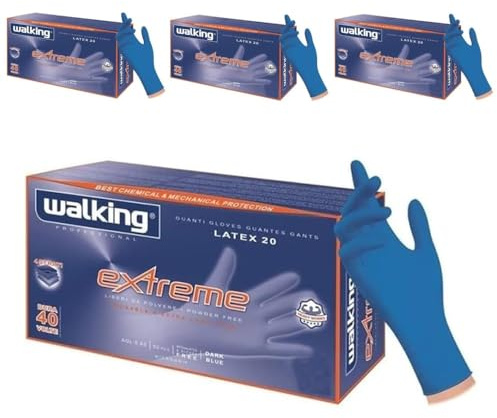 Generico eccezzionali Guanti in Lattice della WALKING EXTREME BLU Riusabili - VARIE TAGLIE E PEZZATURE - 20.5 g per guanto - alta resistenza a tutto (150 PEZZI, L)