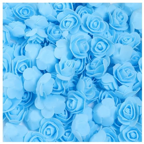Hrlace 100 Stück Künstliche Blumen Schaumrosen Rosenköpfe Kunstrosen Foamrosen Blumenköpfe Klein Künstliche Blumen zum Basteln Brautstrauß für DIY Hochzeit Party Hause Valentinstag Deko Blau