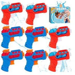 8 PACK Water Pistol for Kids, Small Mini Water Squirt Gun for Summer Pool Garden Beach, Birthday Party Favors Fillers for Boys Girls Outdoor, Training Toy for Dog Cat - Gift Package (Red/Blue)