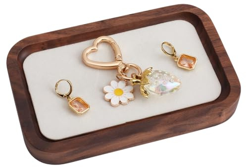 MAYJOYDIY Schmucktablett Aus Walnussholz 14x9x1.7cm Rechteckig Schmuckhalter Aus Massivholz Weißer Samt Schmuckvitrine Schatz Display Organizer Für Halsketten Armbänder Ohrringe