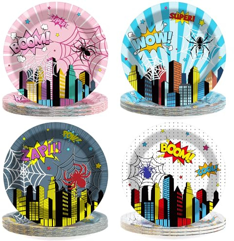 Zhehao 48 Pcs 7 Inch Spider Birthday Party Plates Party Supplies Decorations Spiders Tableware Dinnerware Spiderweb Disposable Paper Plates for Birthday Baby Shower Supplies Favor