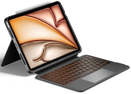 HOU Teclado Giratorio para iPad Air 13 (M3/M2) 2025, Funda Magnética Desmontable con Teclado para 2025 iPad Pro 13(M5/M4) e Pro 12.9 (6ª/5ª/4ª/3ª),con Panel Táctil, Retroiluminación,Español Ñ- Negro