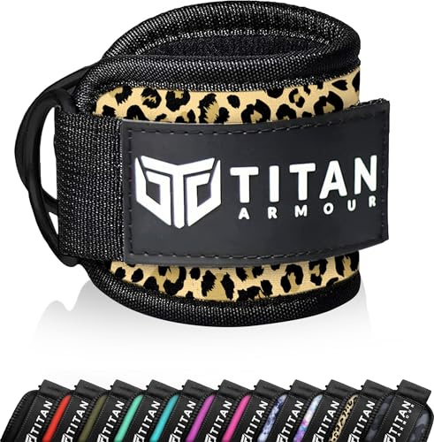 Titan Armour Ankle Straps for Cable Machines, Adjustable Gym Cuffs, Leopard