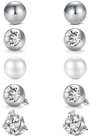 WillTen 10 sfere per piercing con filettatura interna ed esterna, sfere per piercing 14G, sfere superiori per piercing all'ombelico, sfere con filettatura interna come ricambio per piercing ombelico