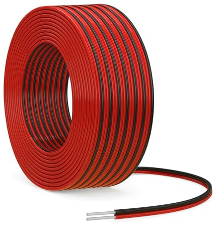 Lotnery 20-Meter 22AWG Electrical Wire Cable | 2 Core Black Red Flexible Extension Cable for LED Strip Lights | High Conductivity Copper Core, Durable & Oxidation Resistant | Ideal for Home and Automo