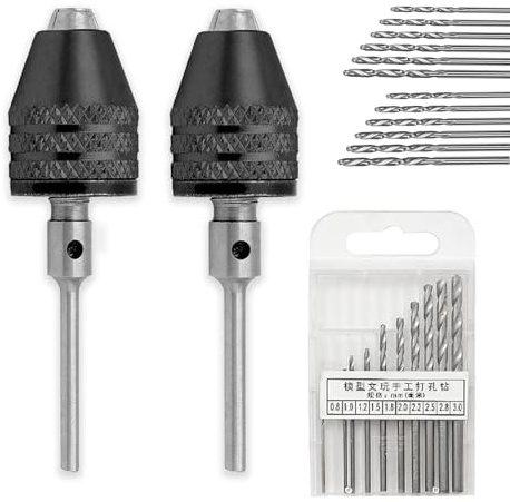Moyata 2 pieces 0.3-3.4 mm drill adapter, keyless mini drill chuck adapter, quick release drill chuck, 3 jaw keyless drill chuck with micro drill set for electric grinder, engraving machine, 2.35 mm