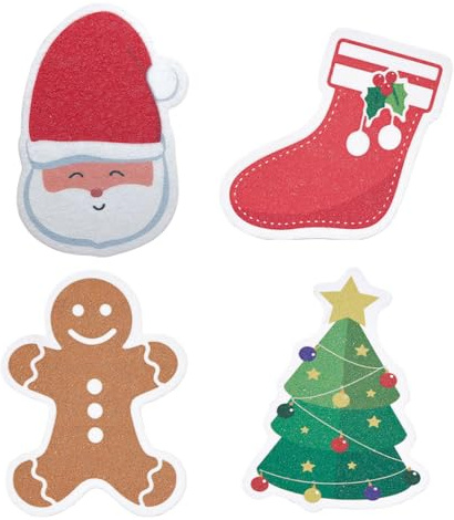 HANABASS 4pcs Christmas Wood Pulp Dishwashing Sponges Reusable Non-Oil Stick Absorbent Scrubbers Non-Scratch Cleaning Tools for Pots Glassware Holiday Kitchen Use