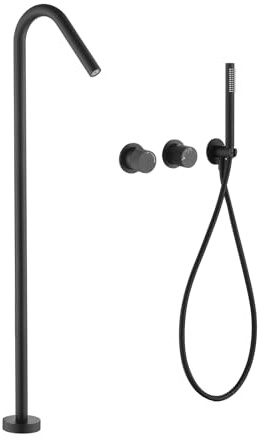 Armatur Badewanne mit Dusche Freistehende Mischbatterie Badewanne mit Brause Set Wasserhahn,Schwarz