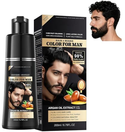 200ml Sofort Schwarzes Haarfarben Shampoo Gegen Graue Haare, Black Hair Dye Shampoo, Natürliche Pflanzenhaarfarbe Mit Grauabdeckung, Semi-permanentes Haarfärbeshampoo Für Männer