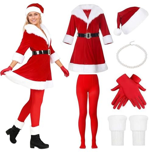 Generico Vestito babbo natale donna-Costume Babbo Natale Donna - Vestito Rosso per Natale, Abito Tradizionale per Feste, Compleanni Party