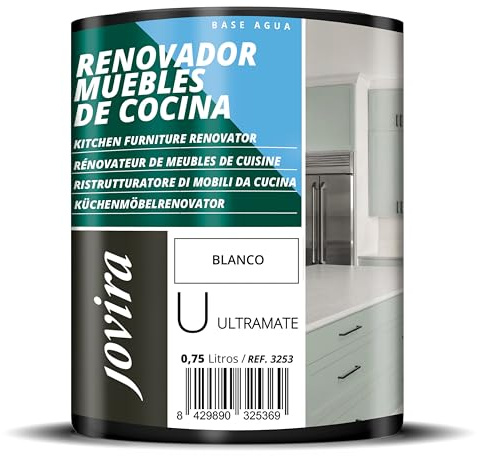 JOVIRA PINTURAS Pintura renovadora para Muebles de Cocina, acabado Ultramate al agua. Especial para renovar muebles de cocina, puertas, baños, etc. (750 ml, Blanco) T