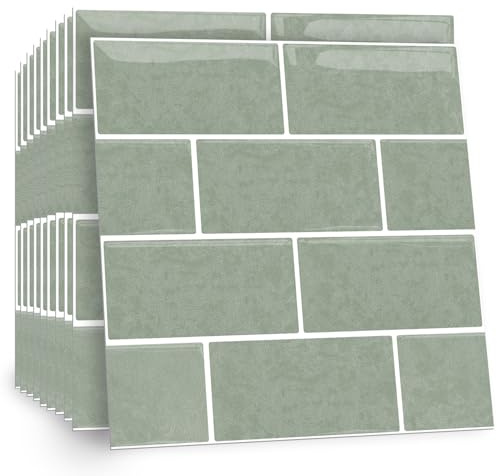 Celestdeco 2D Sage Green Self Adhesive Wall Tiles,10 Sheer Peel and Stick Tiles for Bathroom and Kitchen,Waterproof Adhesive Wall Tiles and Bathroom Tile Stickers 30x30cm