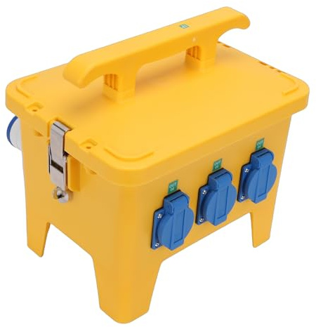 GEERYZHE Scatola Distributore di Alimentazione Portatile Impermeabile con Prese CEE a 3 Pin e Prese a 3 Poli per Uso Interno Ed Esterno Giallo