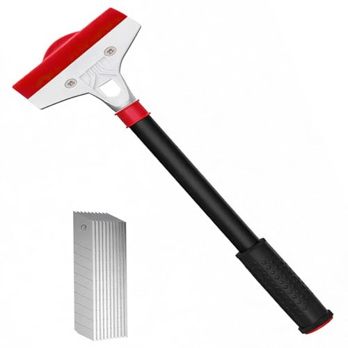 Heavy Duty Long Handle Scraper Tool Wall Scraper Tool Cleaning Set Floor Wallpaper Removal Scraper Tool Non Slip Tile Adhesive Remover, Paint, Vinyl, Carpet Glue Scraper DIY Tool（10 Blades）38 CM