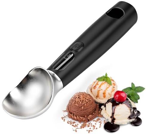 WPKD BLUEIY Cuillère à Crème Glacée Chauffante avec 3 Niveaux de Chaleur Réglables–120/140/160°F,Rechargeable Affichage LED,pour Crème Glacée Dure et Plus Encore(Noir)