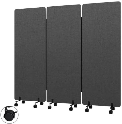 3 Paneele Mobile Trennwand Akustik, 184 x 167 cm Trennwand Raumteiler | Raumteiler Trennwand mit Rollen und PET-Vlies, Stellwand trennwände für Bürotrennwand,Schule, Studio und Praxis, Hellgrau