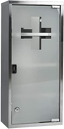 Zedelmaier Medizinschrank aus Edelstahl,Medikamenten Aufbewahrung,Medikamentenschrank 4 Fächer,Apothekerschrank,Badezimmerschrank,Hängend,Abschließbarer Medizinschrank,57 x 27 x 12 cm,Silber
