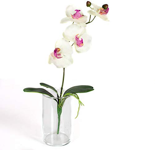 artplants.de Künstlicher Phalaenopsis Zweig MADOU, Blätter, weiß - rosa, 40cm - Blumenzweig - Künstliche Orchidee