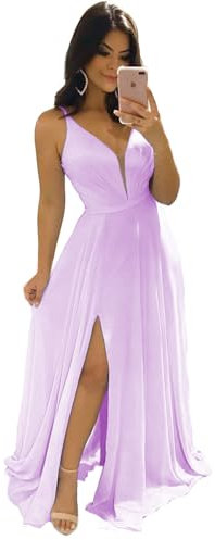 Clothfun Robe de demoiselle d'honneur longue en mousseline de soie pour femme, robe de soirée 2024, lilas, 40