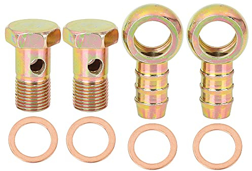 X AUTOHAUX Raccord Banjo Tuyau Barbelé 16mm 2 Sets pour Freinage Carburant | Usinage CNC Haute Précision, Barbelé Ø15mm, Filetage M16x1.5, Pour Air Et Carburant, Avec Boulons+Rondelles