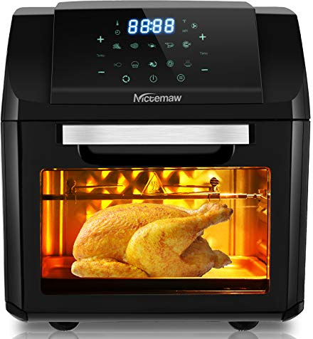 Nictemaw Friggitrice ad Aria Calda, 12L, Friggitrice Digitale, Airfryer Mini forno con 10 programmi, Grill girevole da 1500 W, Senza Olio, senza BPA