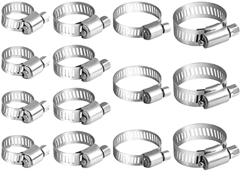 MIAHART Fascette stringitubo assortite, confezione da 14 Fascette stringitubo regolabili Gamma 10-32mm Fascette stringitubo in acciaio inossidabile per tubi flessibili, tubi a vite senza fine