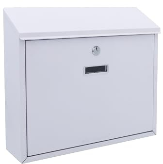 Buckingham Large Mail Post Box White Wall Mounted Lockable Premium Steel Outdoor Letter Box with Name Slot Weatherproof Easy to Install for Homes Flats 36 cm (White)