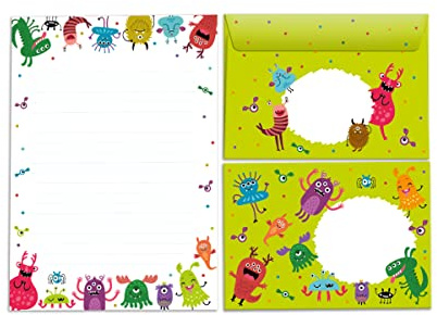 Bloc de cartas con sobre para niños, divertido juego de papel de carta (bloc A5 con 25 hojas + 15 sobres)