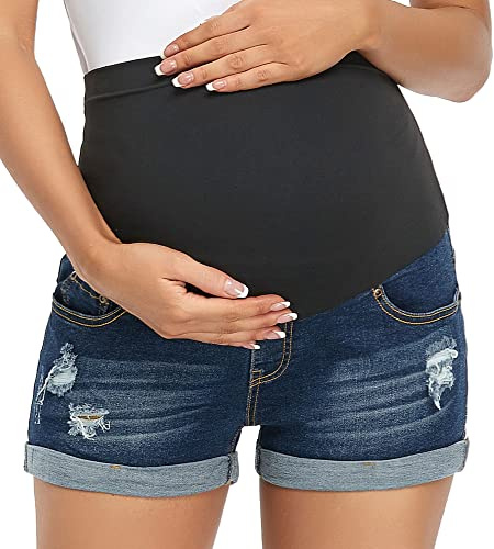 fitglam Women's Maternity Jean Shorts Over Belly Pregnancy Denim Shorts Maternity Casual Lounge Clothes