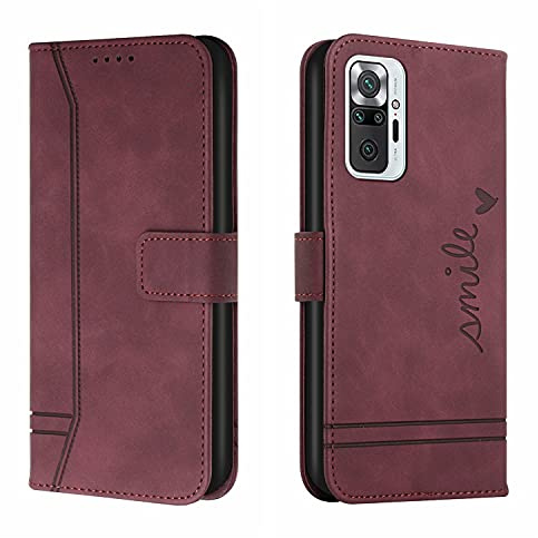 Trugox Handyhülle für Xiaomi Redmi Note 10 Pro Hülle Klappbar Klapphülle mit Kartenfach Handytasche Handy Schutzhülle Tasche Leder Wallet Flip Case Slim Book Cover - Bordeauxrot