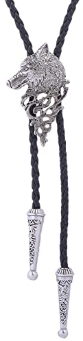 Herren-Bolo-Krawatte – Tierwolfskopf-Anhänger, Vintage, Verstellbare Lederseil-Halskette, Männliche Und Weibliche Hemd-Accessoires Für Party-Anzüge, Abschlussball, Antikes Silber, Einheitsgröße