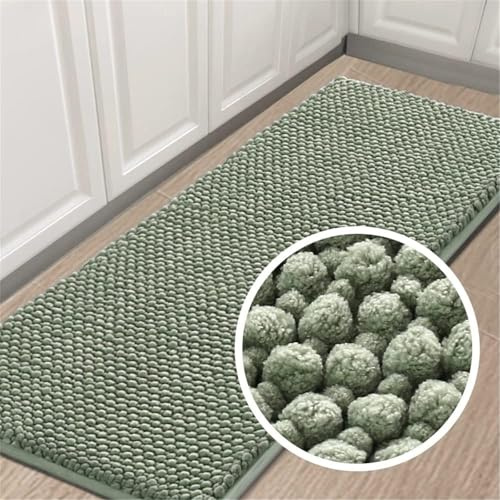 LINGKY Badematte rutschfest 50x150 cm Chenille Badezimmerteppich Saugfähige Badteppich Waschbar Badvorleger Bad Teppich Badezimmer Duschvorleger Badematte Cyan