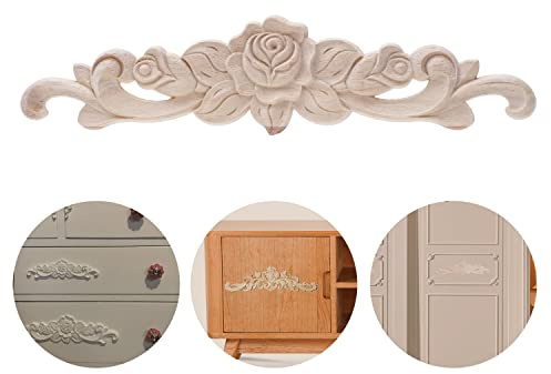 2 Stücke Holz Geschnitzt Ornament Unlackierte Holzapplikationen Holz Skulptur Applique Onlay Holzschnitzerei Applikation Holz für Möbel Dekoration Schrank Fenster Tür Bett Dekor (Stil 5)